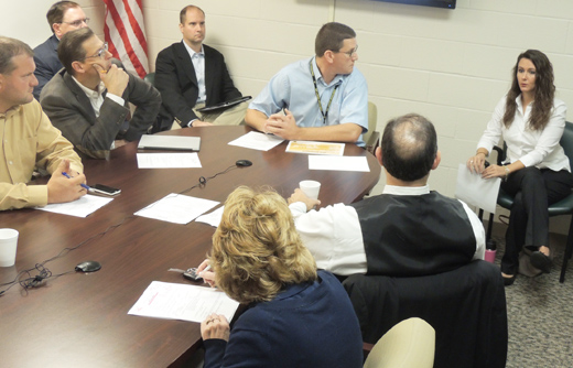 Family Services of Western Pennsylvania Manager of Co-Occurring Programs Amy Bologna (on right, speaking to the Jail Prison Board) said a drug and alcohol treatment program is running “smoothly” at the Armstrong County Jail on the heels of counselors introducing a new option for inmates.