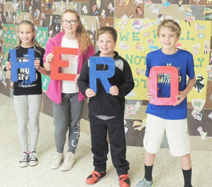 (L-R) Lenape Elementary sixth-graders Ryleigh Pschirer, Emily Lucas, Jaxson Crissman and Dylan Morris have become heroes in the fight against school bullying.