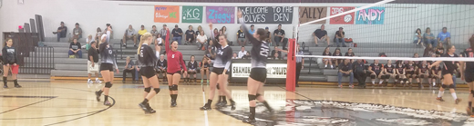 The West Shamokin Wolves girls volleyball team celebrates an ace serve and improves to 3-0 on the season after defeating Blairsville in three straight sets.