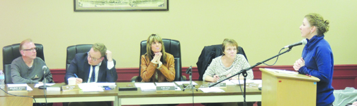 Kittanning Borough Tax Collector Erin Lasher talks with Finance Committee Chairman Wilbur Stitt (far left) about her commission rate Monday night. Lasher will be paid two percent for local taxes collected in 2017.