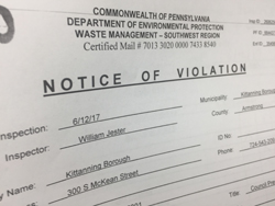 DEP Issues Violation Notice to Kittanning