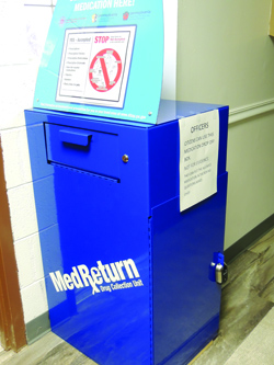 A blue MedReturn prescription drug disposal unit has been added inside the front door of the Freeport Borough Police Department.