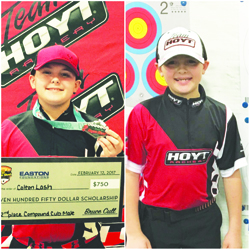 Colton Lash (pictured left) and his brother Carter (right) took part in the National Field Archery Association (NFAA) Vegas Shoot. Colton finished second in the 12 and under class, earning a silver medal and a $750 scholarship from the Easton Foundation.